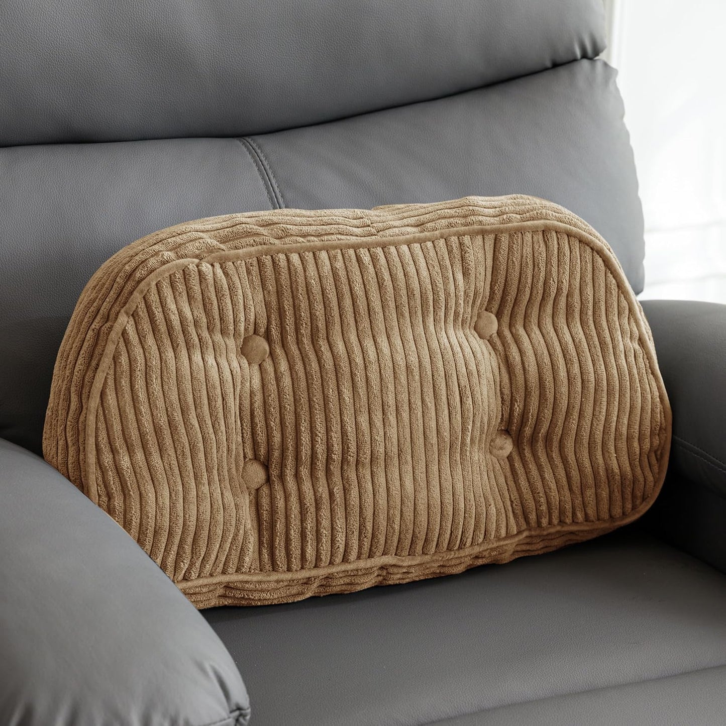 HIGOGOGO Lumbar Support Pillow for Recliner Chair/Accent Chair/Couch/Office Chair, Tufted Corduroy Back Support Cushion for Elderly, Recliner Cushions for Back Rest, Pain Relief, Reading, Dark Grey