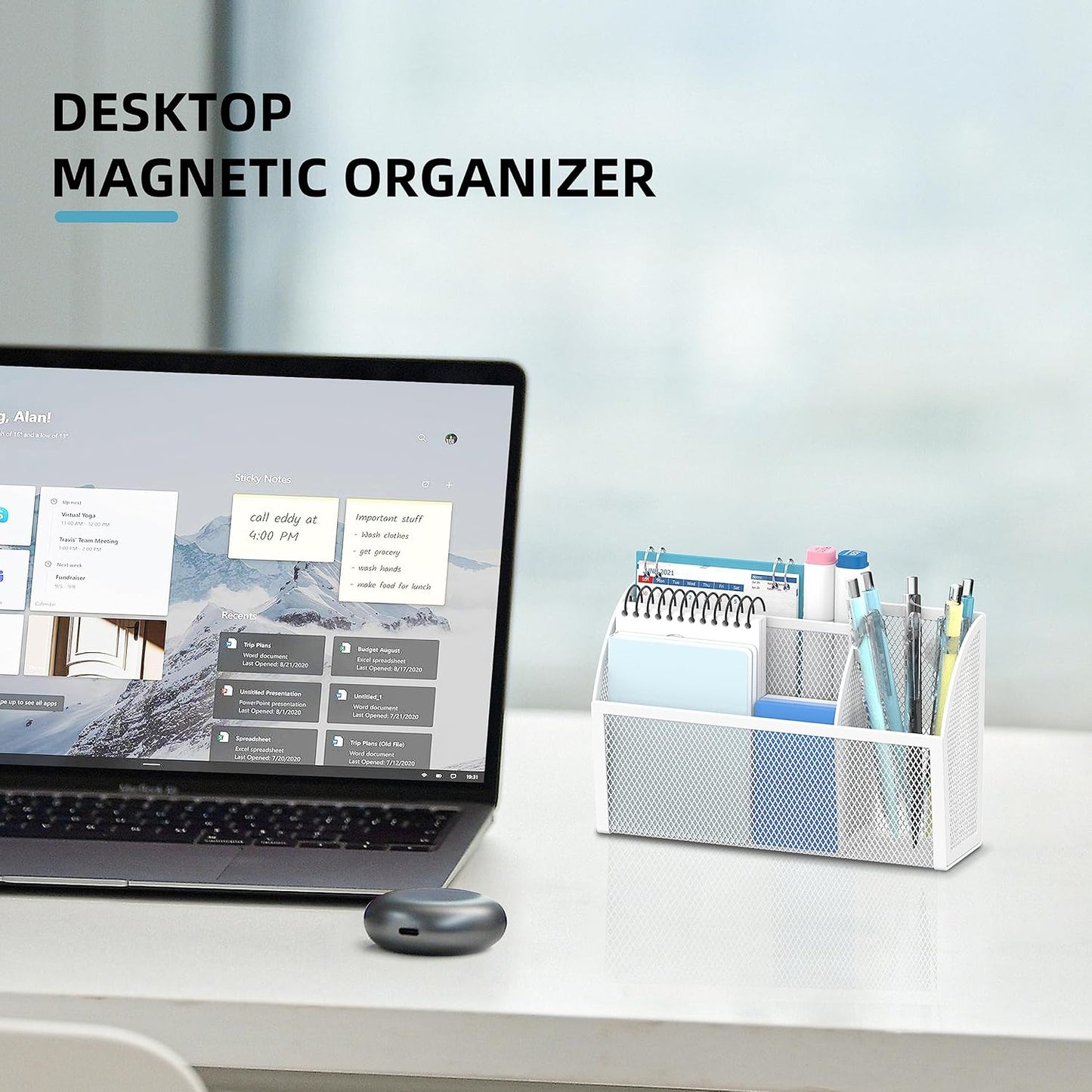 3-Grid Magnetic Pencil Holder, Strong Magnet Locker Organizer, Black | Mesh Magnetic Shelf, Marker Holder Perfect for Whiteboard, Refrigerator and Locker Accessories