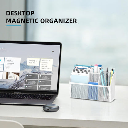 3-Grid Magnetic Pencil Holder, Strong Magnet Locker Organizer, Black | Mesh Magnetic Shelf, Marker Holder Perfect for Whiteboard, Refrigerator and Locker Accessories