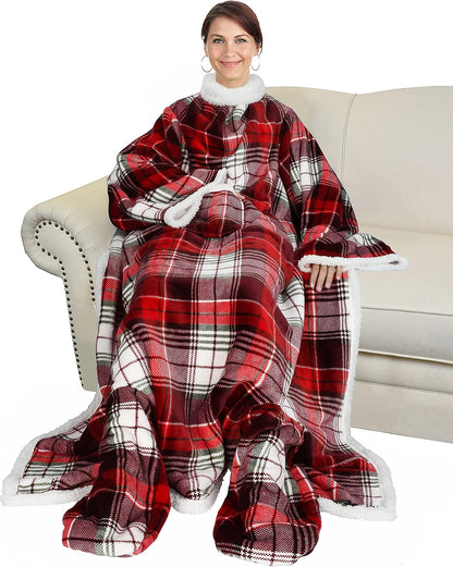 Catalonia Wearable Blanket with Sleeves & Foot Pocket for Adults | Soft Fleece Throw Wrap with Hands-Free Comfort, Perfect for Reading, TV Time & Relaxing, Christmas Gift for Women & Men