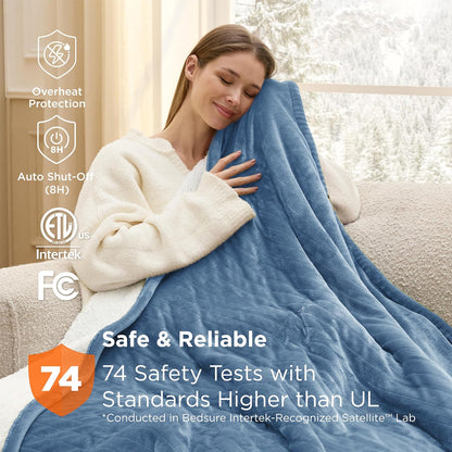 Bedsure Heated Blanket Throw Blanket with Preheat Function - Fast Heating Electric Blanket, Soft Flannel Throw with 6 Time Settings(Up to 10H), 6 Heating Settings, Gifts for Grandma (50"x60", Grey)