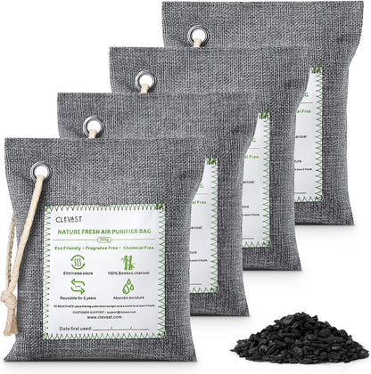 CLEVAST Bamboo Charcoal Air Purifying Bags - (Large, 4×200g), Removes Odors and Moisture, Nature Fresh Air Purifier Bags, Odor Eliminator for Home, Car, Pets, Bathroom, Basement