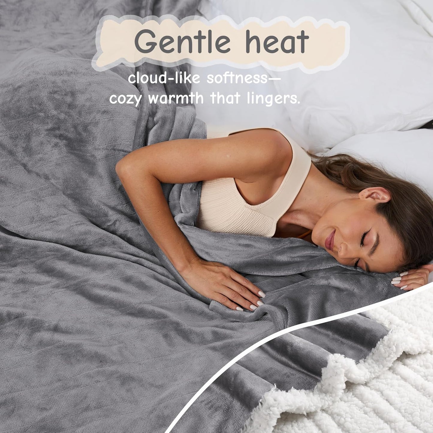 Soypipo Electric Heated Throw Blanket 50"x60", Faux Fur Plush with 4 Heat Settings & 2/4/8/10H Auto Shut-Off, Overheat Protection, Machine Washable, for Office & Chair, Dark Grey