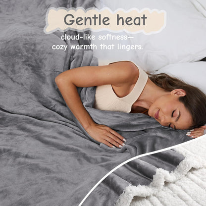 Soypipo Electric Heated Throw Blanket 50"x60", Faux Fur Plush with 4 Heat Settings & 2/4/8/10H Auto Shut-Off, Overheat Protection, Machine Washable, for Office & Chair, Dark Grey