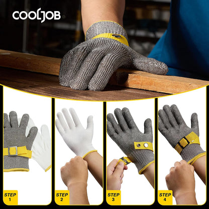 COOLJOB A9 Cut Resistant Kitchen Gloves, Food Grade for Mandoline Oyster Shucking, Fish/Meat Processing, Wood Working