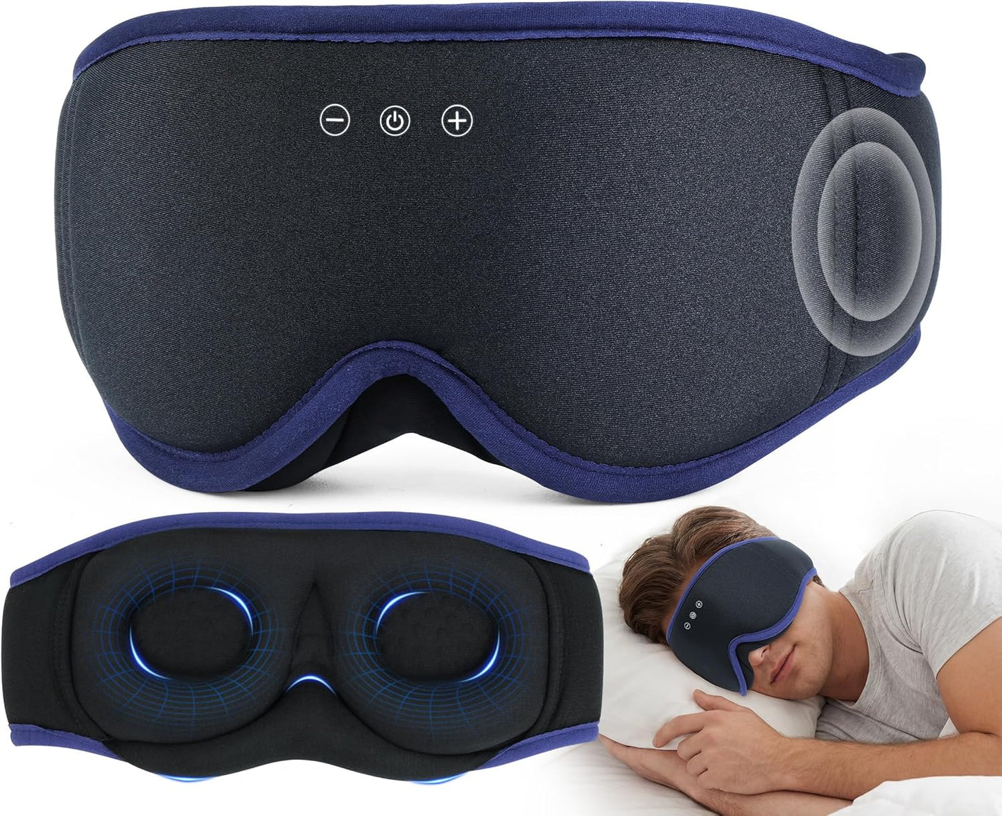 MUSICOZY Sleep Mask Bluetooth Headphones Eye Masks for Sleeping Headphone | 3D Wireless EyeMasks for Side Sleepers, 14-Hour Playtime, Ultra-Soft Breathable, Ultra-Thin Stereo Speakers for Women Men
