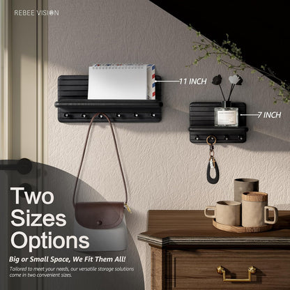 Rebee Vision Pine Wood Key Holder Wall Mount with Shelf for Entryway, Brown | 6 Key Hooks, Round Corner, Smooth&Hand-Friendly, Clear Wood Texture, Space-Saving Design, Organize Mail & Letter