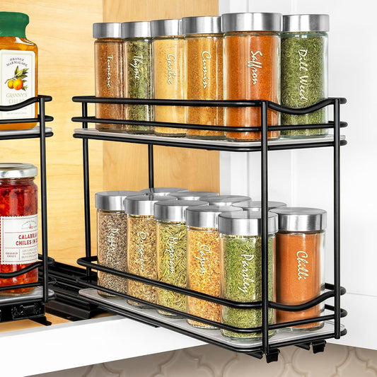 LYNK PROFESSIONAL® Pull Out Spice Organization for Cabinets - 4-3/8 inch Wide – Spice Rack for Inside Cabinets, Slide Out Spice Rack Organizer for cabinet – Pull Out Spice Rack, Sliding 2 Tier Chrome