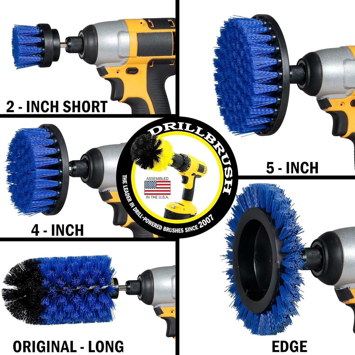 Grout Cleaner Kit - Bathroom Drill Brush Attachment Set - Shower Cleaner | Household Cleaning Supplies - Tub Scrubber - Toilet Brush - Spotless Tiles - Power Scrubbing Nylon Bristles