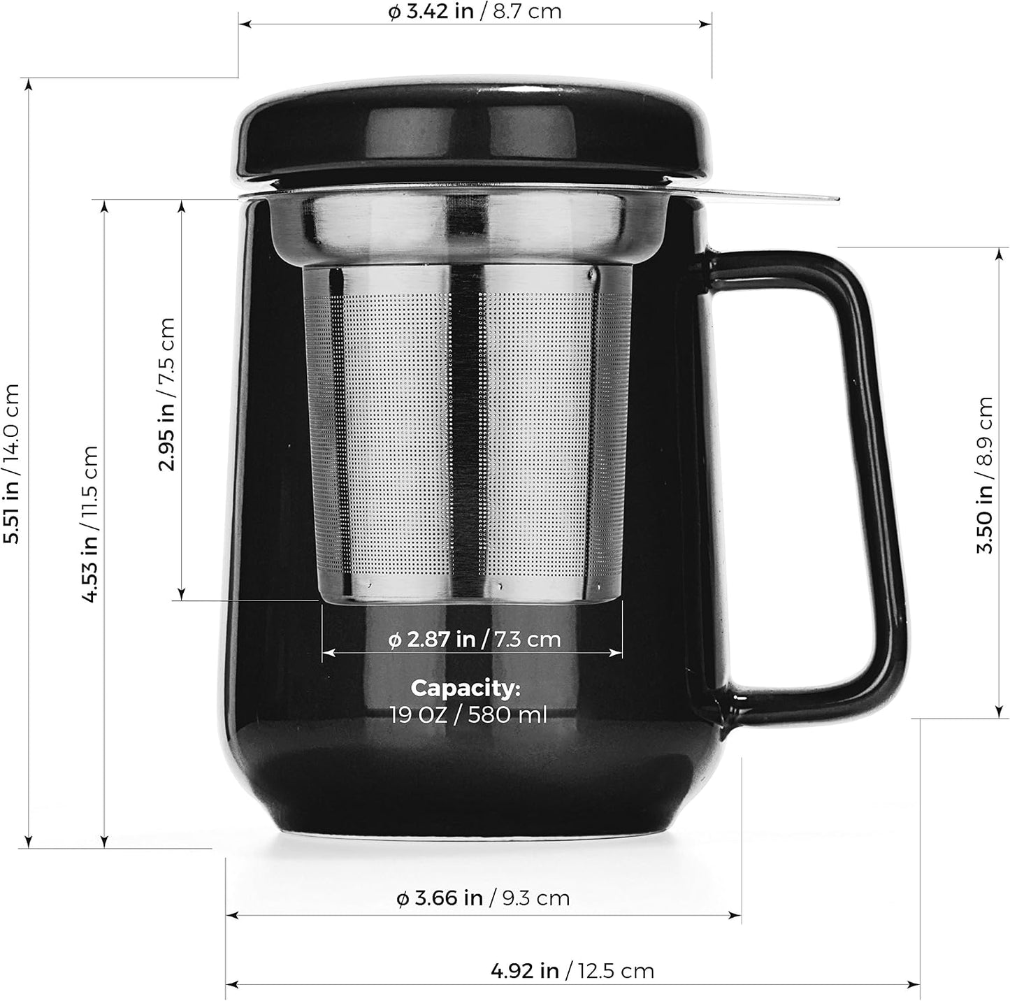 Tealyra - Peak Ceramic Red Tea Cup Infuser - 19-ounce - Large Tea High-Fired Ceramic Mug with Lid and Stainless Steel Infuser - Tea-For-One Perfect Set for Office and Home Uses - 580 milliliter