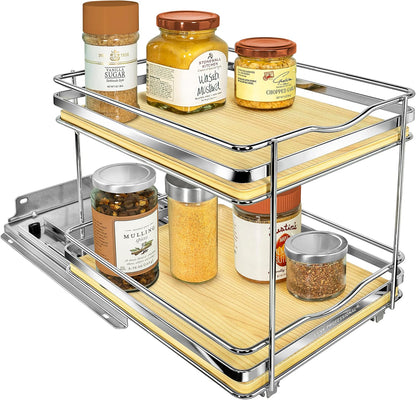 LYNK PROFESSIONAL® Pull Out Spice Organization for Cabinets - 4-3/8 inch Wide – Spice Rack for Inside Cabinets, Slide Out Spice Rack Organizer for cabinet – Pull Out Spice Rack, Sliding 2 Tier Chrome
