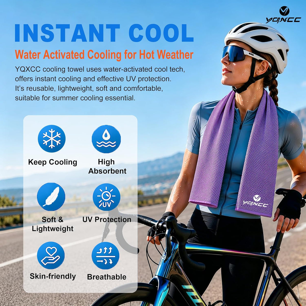 YQXCC 4 Pack Cooling Towels (40"x12"), Ice Cool for Neck & Face