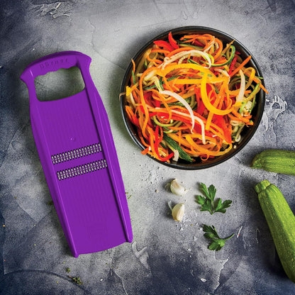 Börner Roko PowerLine Vegetable Slicer Set (2-piece) • Fine Julienne Cutter for Fruit and Vegetables + Safety Guard • Julienne Slicer • Mandoline Slicer Set • Kitchen Slicer (Red)