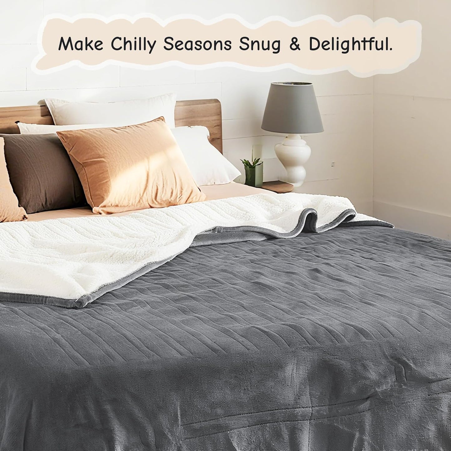 Soypipo Electric Heated Throw Blanket 50"x60", Faux Fur Plush with 4 Heat Settings & 2/4/8/10H Auto Shut-Off, Overheat Protection, Machine Washable, for Office & Chair, Dark Grey