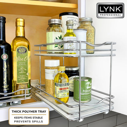 LYNK PROFESSIONAL® Pull Out Spice Organization for Cabinets - 4-3/8 inch Wide – Spice Rack for Inside Cabinets, Slide Out Spice Rack Organizer for cabinet – Pull Out Spice Rack, Sliding 2 Tier Chrome