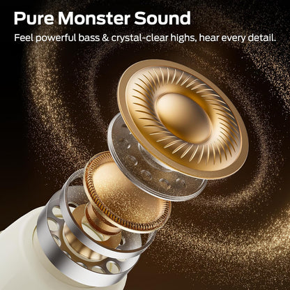 Monster Sleep Ear100 Ear Buds, Sleep Earbuds with Stereo Sound, Design for Side Sleeper, 32H Playtime, Bluetooth 6.0, ENC Noise Cancelling, IPX6 Waterproof Mini Headphones, White