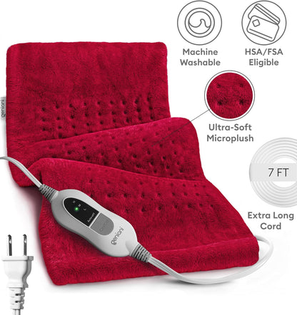 GENIANI Back Pain & Relaxation Gifts for Women – Electric Heating Pad for Back, Neck & Shoulders, Soft Microplush Electric Throw Heating Pad for Period Comfort, Fast Heating, Auto Shut Off, 12"x24"
