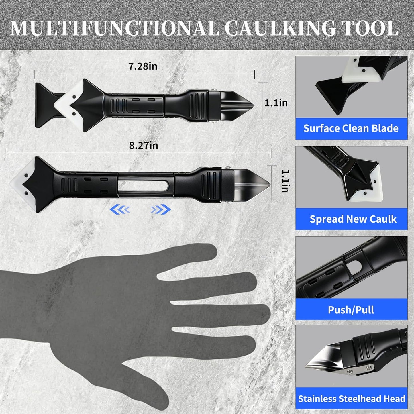 Caulking Tool Kit with Caulk Remover & Putty Knife Scraper | Multifunctional Caulking Tool Set with Caulk Remover, Professional Putty Knife Scraper for Smooth, Clean Sealant Joint