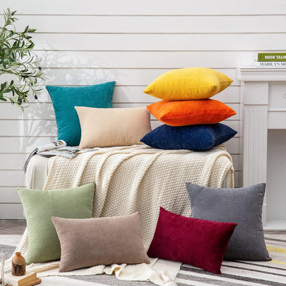 GAWAMAY Lumbar Support Pillow Decorative Rectangle Throw Pillow Covers 12"x20" Inch Set of 2, Soft Chenille Fall Pillowcase for Living Room Bedroom Sofa Couch Cushion Cover Grey 30x50cm (No Insert)