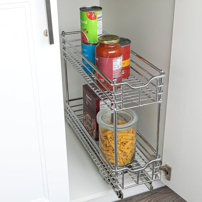 Household Essentials Glidez Multipurpose Chrome-Plated Steel Pull-Out/Slide-Out Storage Organizer for Cookware and Bakeware - 2-Tier Design - Fits Standard Size Cabinet or Shelf, Chrome