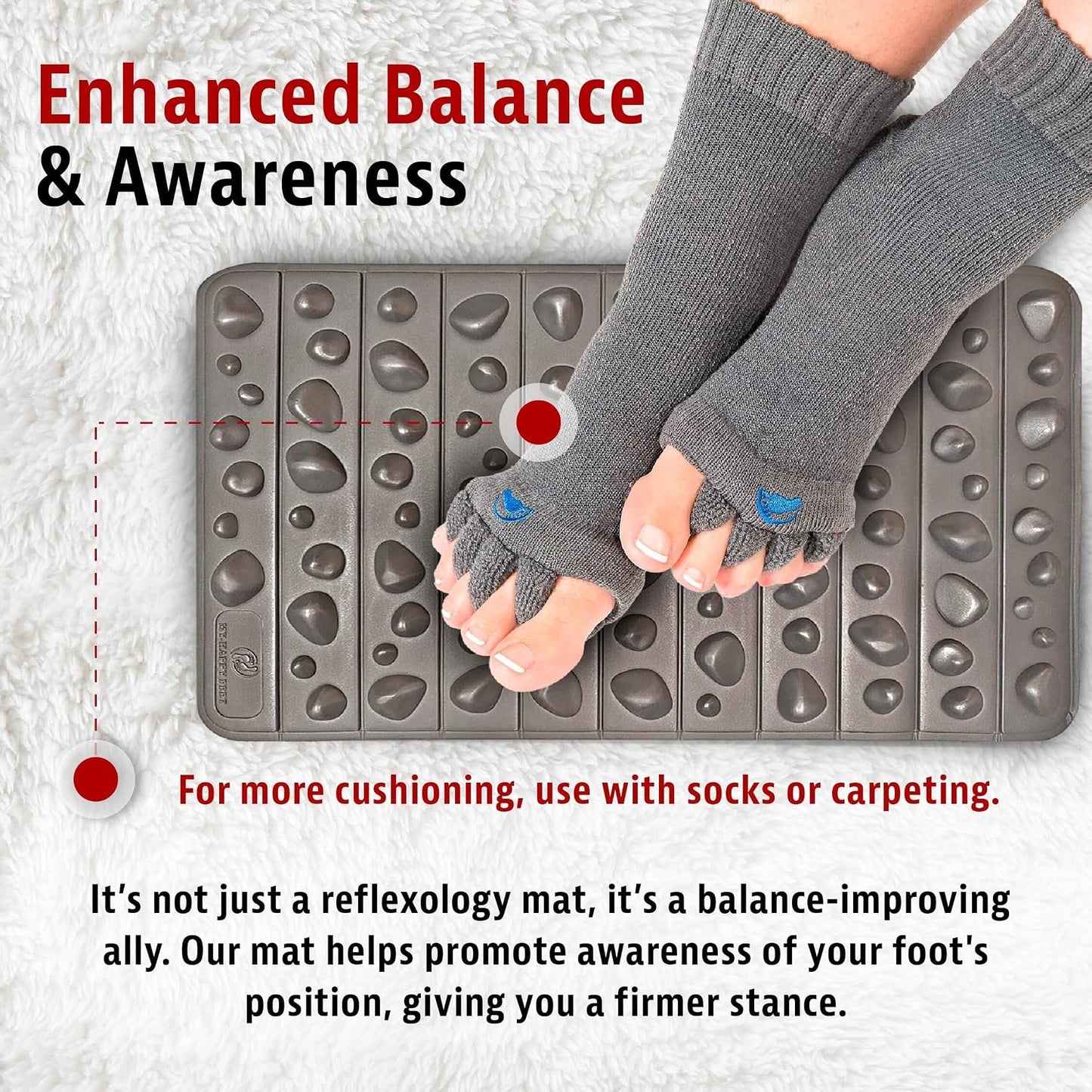 Socks Toe Alignment & Rock Mat for Feet Reflexology Kit | Foot Care Holiday Gift with Medium Toe Separator Socks for Bunions & Reflexology Foot Massage Mat for Relaxation (Medium)