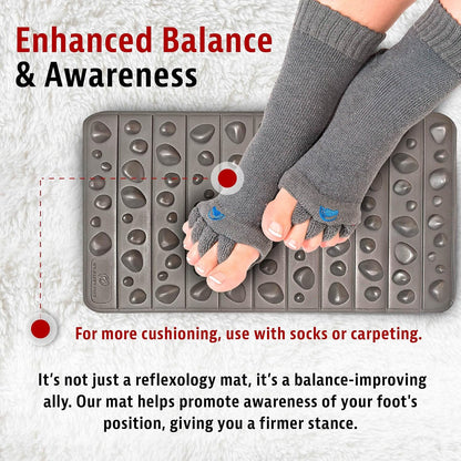 Socks Toe Alignment & Rock Mat for Feet Reflexology Kit | Foot Care Holiday Gift with Medium Toe Separator Socks for Bunions & Reflexology Foot Massage Mat for Relaxation (Medium)