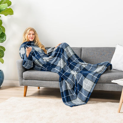 PAVILIA Blanket with Sleeves for Adult Women Men, Soft Warm Wearable Blanket Fleece Wrap Throw, Robe Blanket Gift