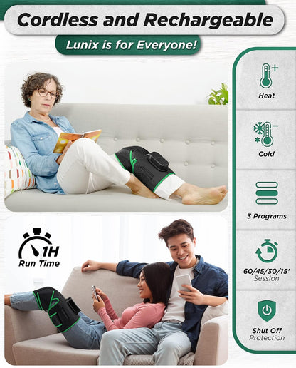 Lunix LX4 FSA Cordless Knee Massager with Heat, Compression & Vibration, Rechargeable Wrap for Knee, Calf & Thigh, Hot/Cold Therapy Option, Touchscreen Control for Everyday Comfort, Charcoal Black
