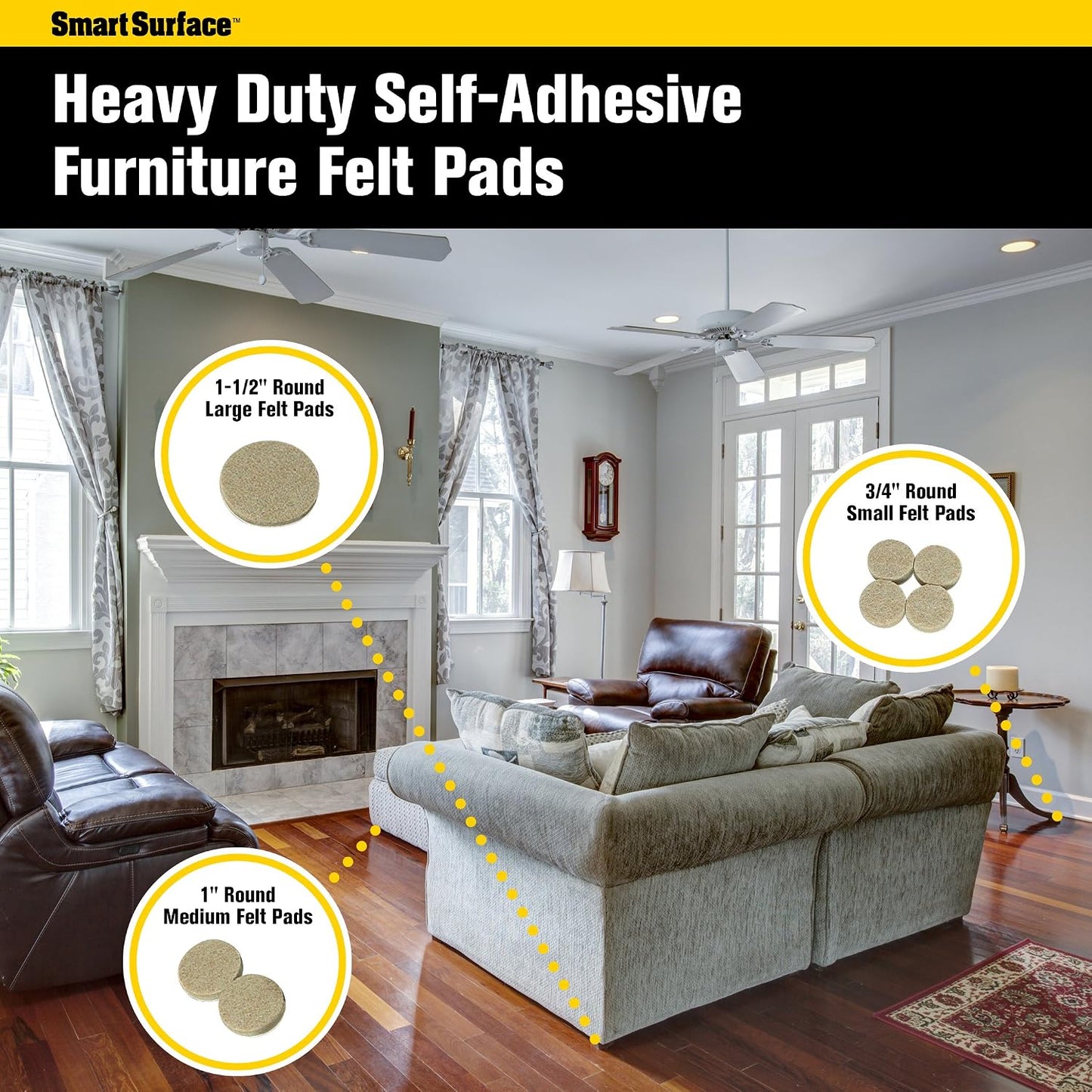 8850 Heavy Duty Self Adhesive Furniture Felt Pads 3/4-Inch, 1-Inch & 1-1/2-Inch Round Oatmeal 144-Piece Value Variety Pack in Resealable Bag