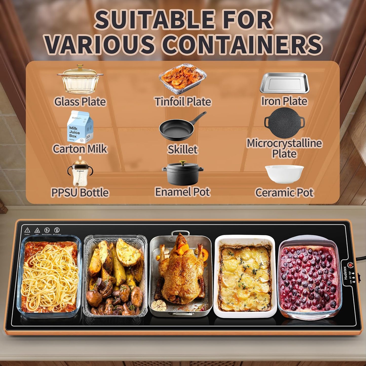 Warming Mat for Food,Extra Long 40"x12",Tempered Glass Warming Tray, Black | Keep Food Warm,Electric Food Warmers for Parties Buffet & Daily Use,Build-in Thermostat,Temperature Control,Full Surface Warm