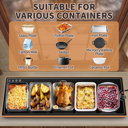 Warming Mat for Food,Extra Long 40"x12",Tempered Glass Warming Tray, Black