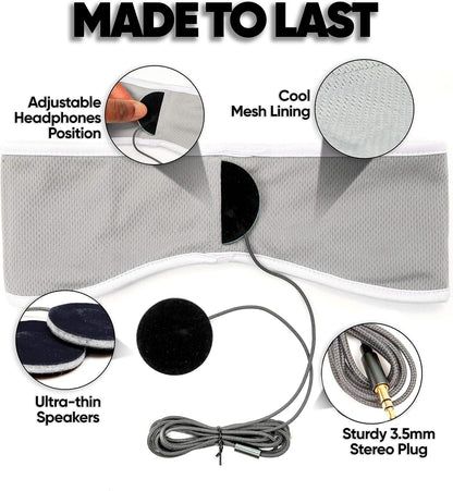 CozyPhones Sleep Headphones - Over Ear Headphones from Ultra Thin Cool Mesh Wired for Side Sleepers, Meditation, Running, Laptop, and Phone - White
