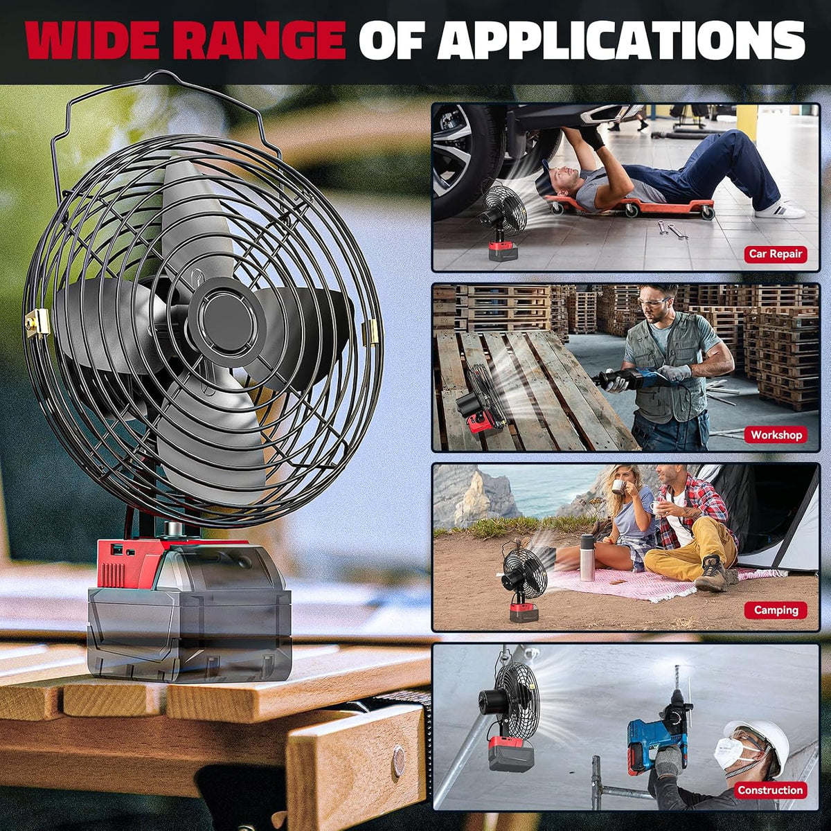 Ecarke 4" Clip Fan Compatible with Milwaukee 18V Battery (Tool Only) 3-Speed Cordless Clip-On Fan with 360° Rotation Low Noise Portable Desk Fan for Camping Jobsite Tent Fishing Outdoor