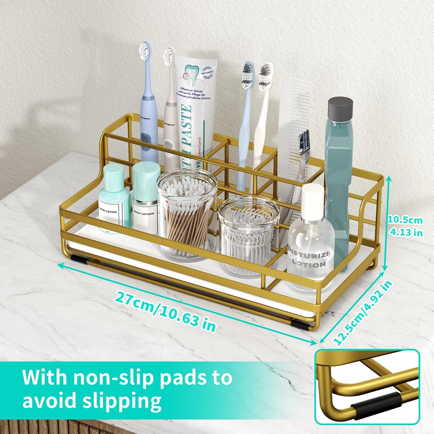 HapiRm Toothbrush Holders for Bathroom - 5 Partitions Bathroom Counter Organizer with Instant Drying Stone, Stainless Steel Countertop Storage Electric Toothbrush Toothpaste Holder - Black