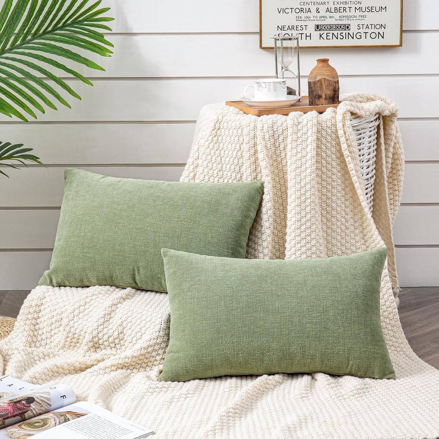 GAWAMAY Lumbar Support Pillow Decorative Rectangle Throw Pillow Covers 12"x20" Inch Set of 2, Soft Chenille Fall Pillowcase for Living Room Bedroom Sofa Couch Cushion Cover Grey 30x50cm (No Insert)