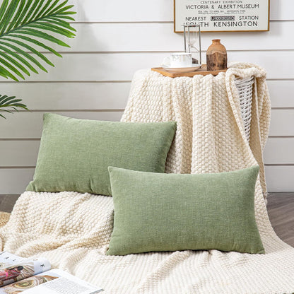GAWAMAY Lumbar Support Pillow Decorative Rectangle Throw Pillow Covers 12"x20" Inch Set of 2, Soft Chenille Fall Pillowcase for Living Room Bedroom Sofa Couch Cushion Cover Grey 30x50cm (No Insert)