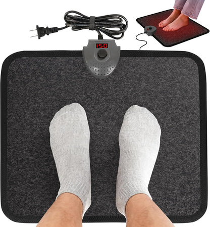 Heated Floor Mat Under Desk for Foot Warmer - Wider 110V Adjustable Temperature Electric Heating Pad - Carbon Crystal & Energy Saving Feet Warmers for Office,Home (Black)