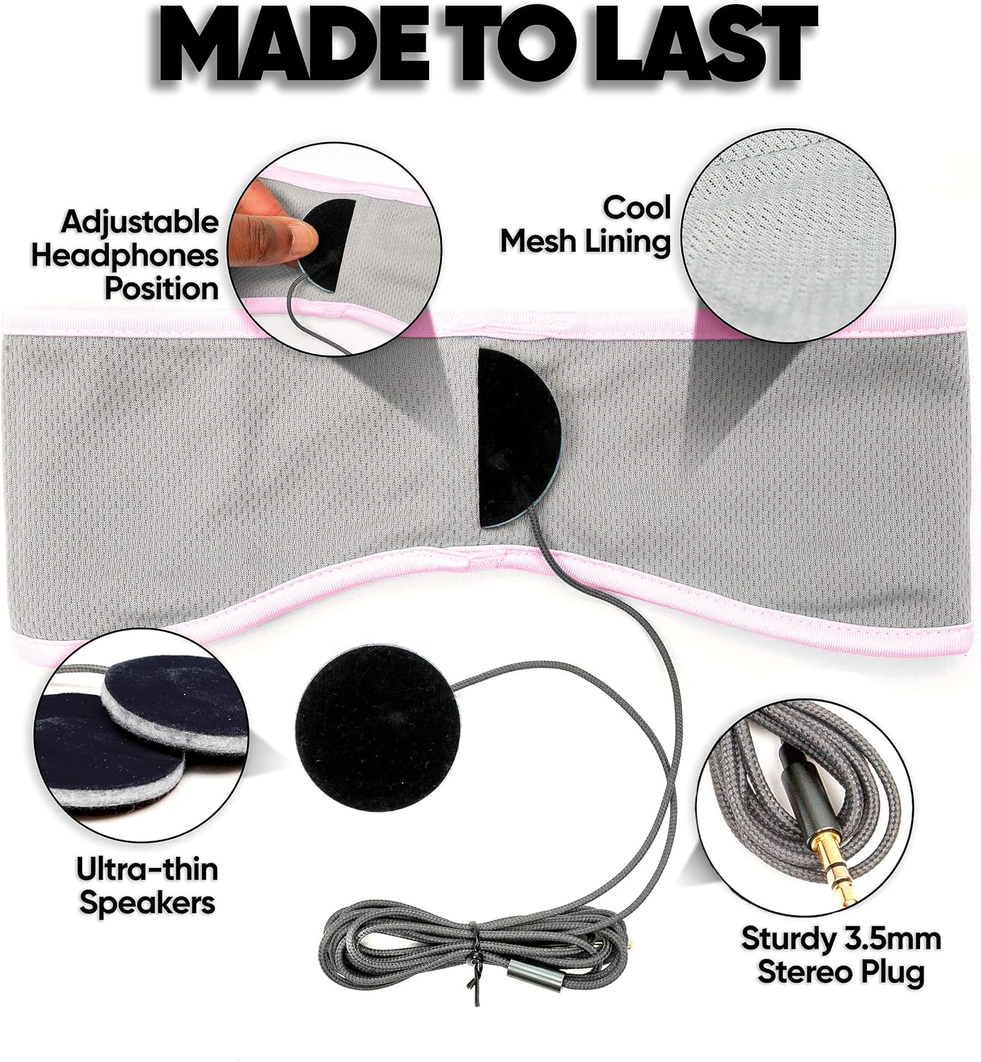 CozyPhones Sleep Headphones - Over Ear Headphones from Ultra Thin Cool Mesh Wired for Side Sleepers, Meditation, Running, Laptop, and Phone - White | Ultra Thin for Side Sleepers, Meditation, Running, Laptop, and Phone