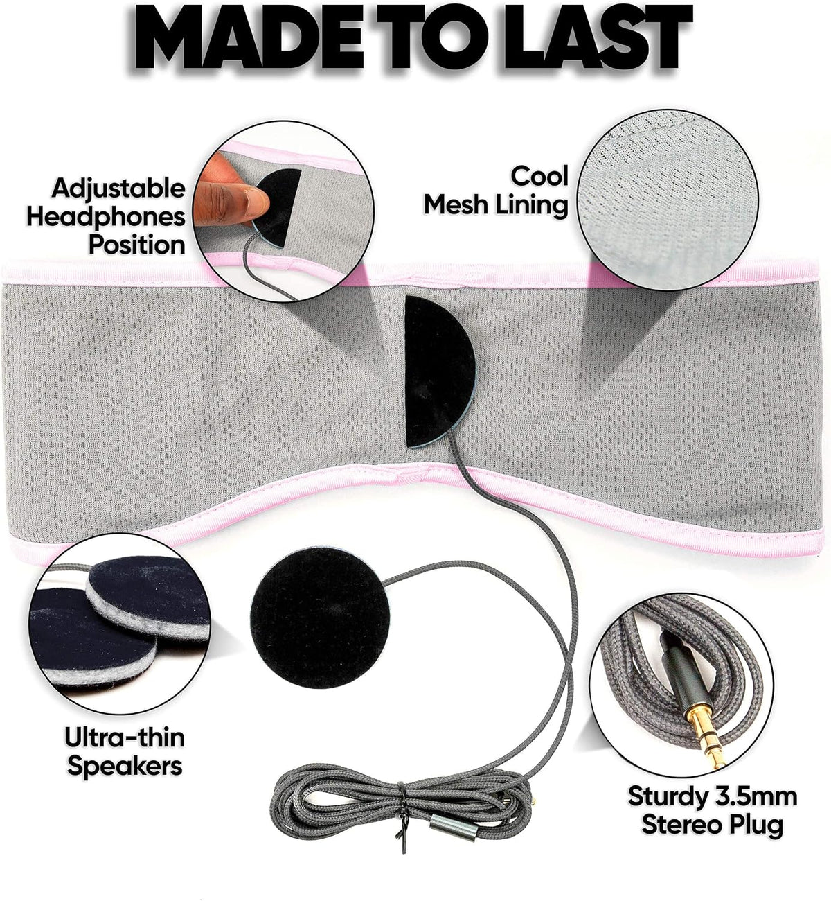 CozyPhones Sleep Headphones - Over Ear Headphones from Ultra Thin Cool Mesh Wired for Side Sleepers, Meditation, Running, Laptop, and Phone - White