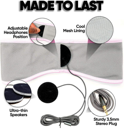 CozyPhones Sleep Headphones - Over Ear Headphones from Ultra Thin Cool Mesh Wired for Side Sleepers, Meditation, Running, Laptop, and Phone - White