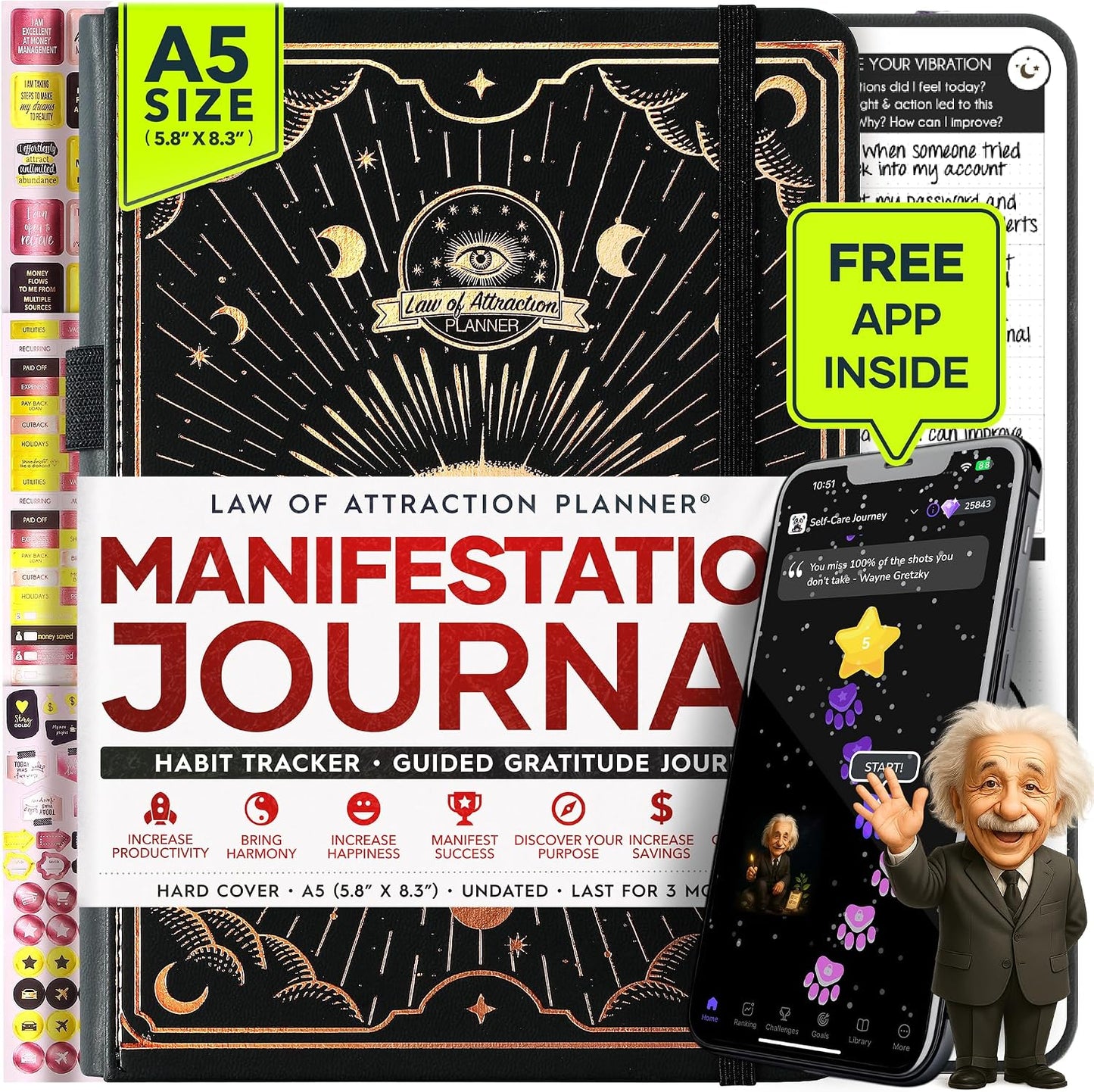Freedom Mastery Daily Journal of Gratitude, Productivity & Habit Tracker | Undated 90-Day Planner with Daily Reflection, Mindfulness, Positivity, Vision Board & Stickers, Gratitude Journal for Women