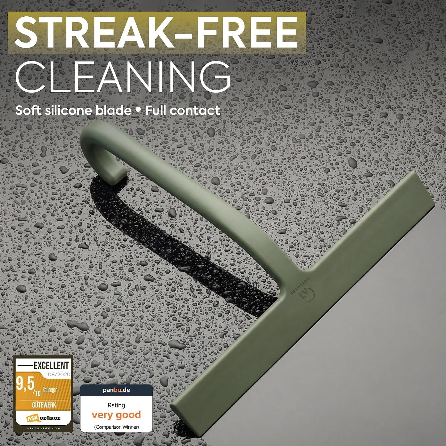 Shower Squeegee for Glass Doors, 10″ Black with No-Drill J-Hook | Hang Anywhere Without Adhesive, Seamless One-Piece Silicone, Encased Steel Core, Streak-Free Shower Squeegee for Glass & Tile