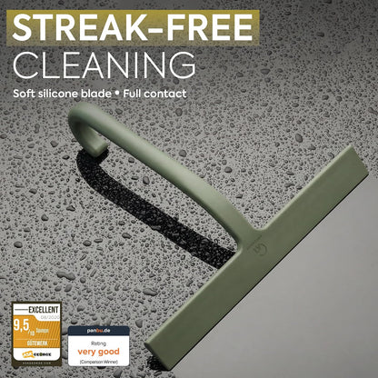 Shower Squeegee for Glass Doors, 10″ Black with No-Drill J-Hook | Hang Anywhere Without Adhesive, Seamless One-Piece Silicone, Encased Steel Core, Streak-Free Shower Squeegee for Glass & Tile