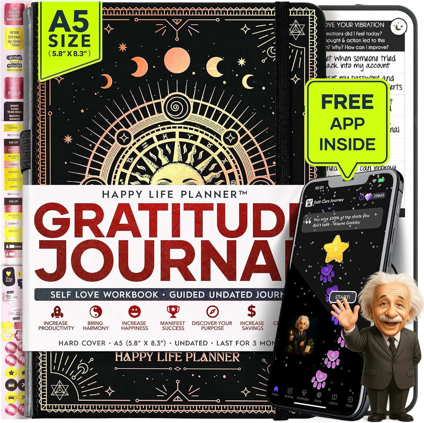 Freedom Mastery Daily Journal of Gratitude, Productivity & Habit Tracker | Undated 90-Day Planner with Daily Reflection, Mindfulness, Positivity, Vision Board & Stickers, Gratitude Journal for Women