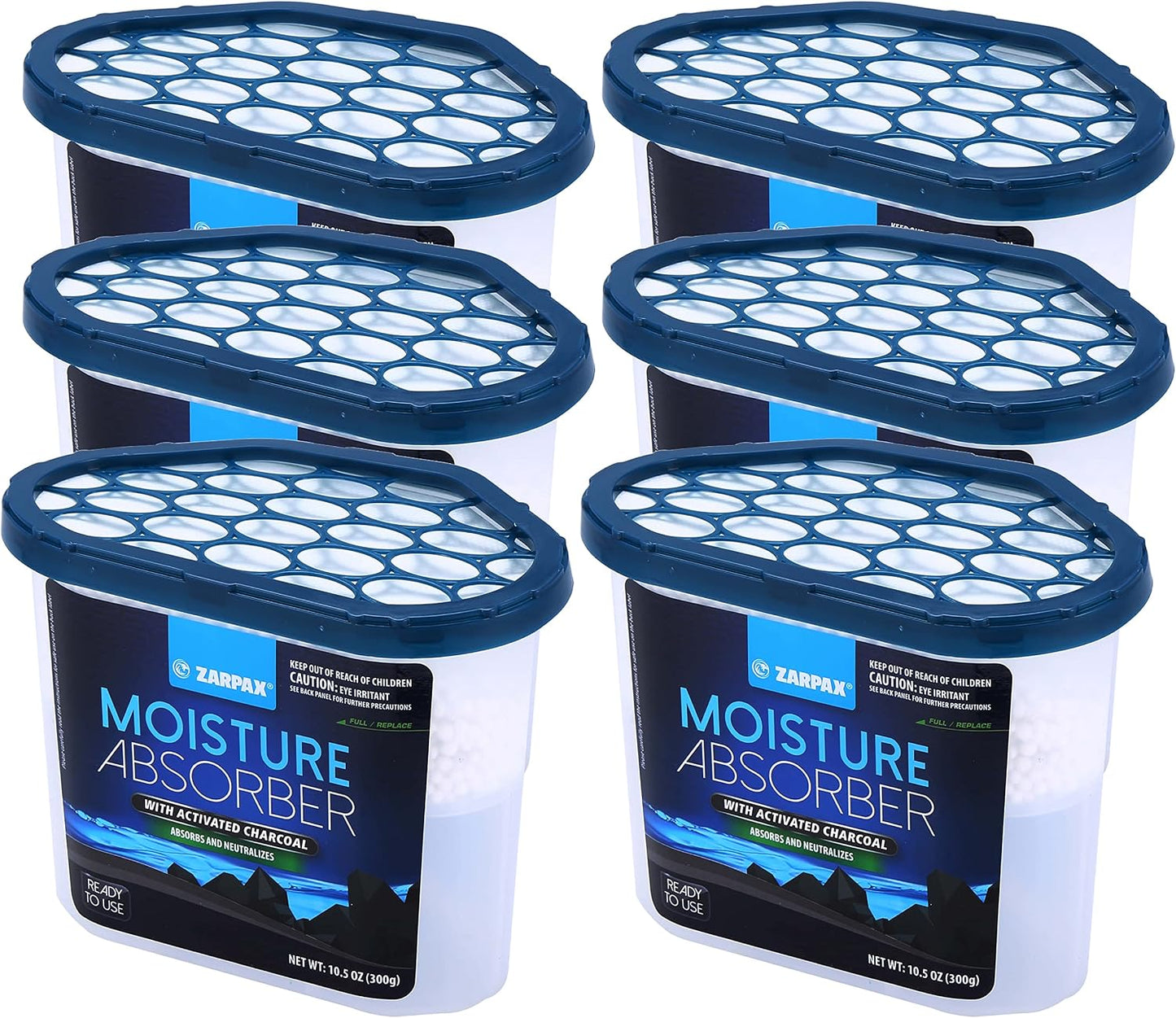 ZARPAX Moisture Absorber Activated Charcoal 10.5 oz/300g | Removes Moisture, Damp, Humidity & Odors | Odor Absorber | Moisture Trap for Bathroom, Closet, Kitchen & Small Spaces | Set of 4