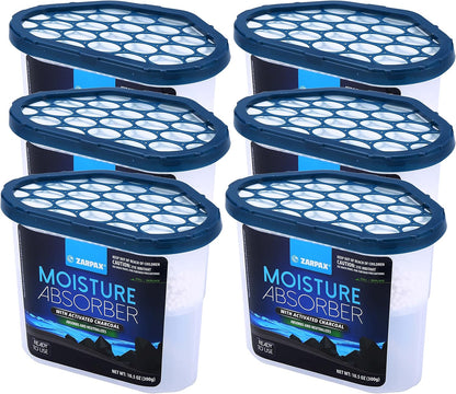 ZARPAX Moisture Absorber Activated Charcoal 10.5 oz/300g | Removes Moisture, Damp, Humidity & Odors | Odor Absorber | Moisture Trap for Bathroom, Closet, Kitchen & Small Spaces | Set of 4
