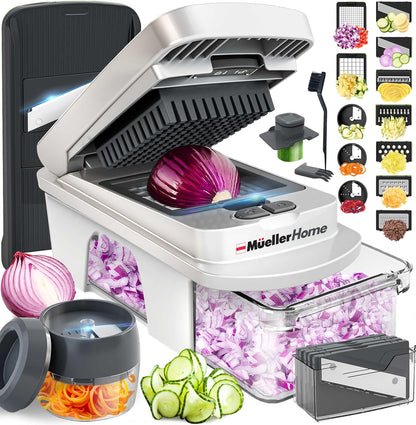 Mueller The Real Original Pro Vegetable Chopper & Mandoline Slicer, 10-in-1 | since 2013, 8 Blade Food Veggie Chopper, Onion Vegetable Cutter with Container, Kitchen Gadgets & Essentials