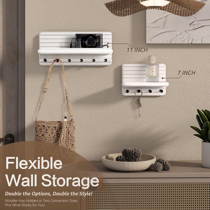 Rebee Vision Pine Wood Key Holder Wall Mount with Shelf for Entryway, Brown | 6 Key Hooks, Round Corner, Smooth&Hand-Friendly, Clear Wood Texture, Space-Saving Design, Organize Mail & Letter