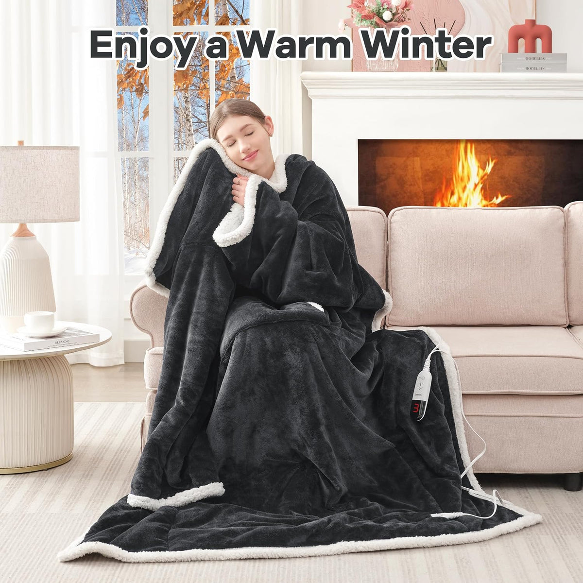 MAXEVE Heated Wearable Blanket with Foot Pocket & Sleeves Electric Snuggle