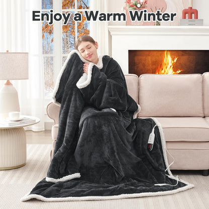 MAXEVE Heated Wearable Blanket with Foot Pocket & Sleeves Electric Snuggle